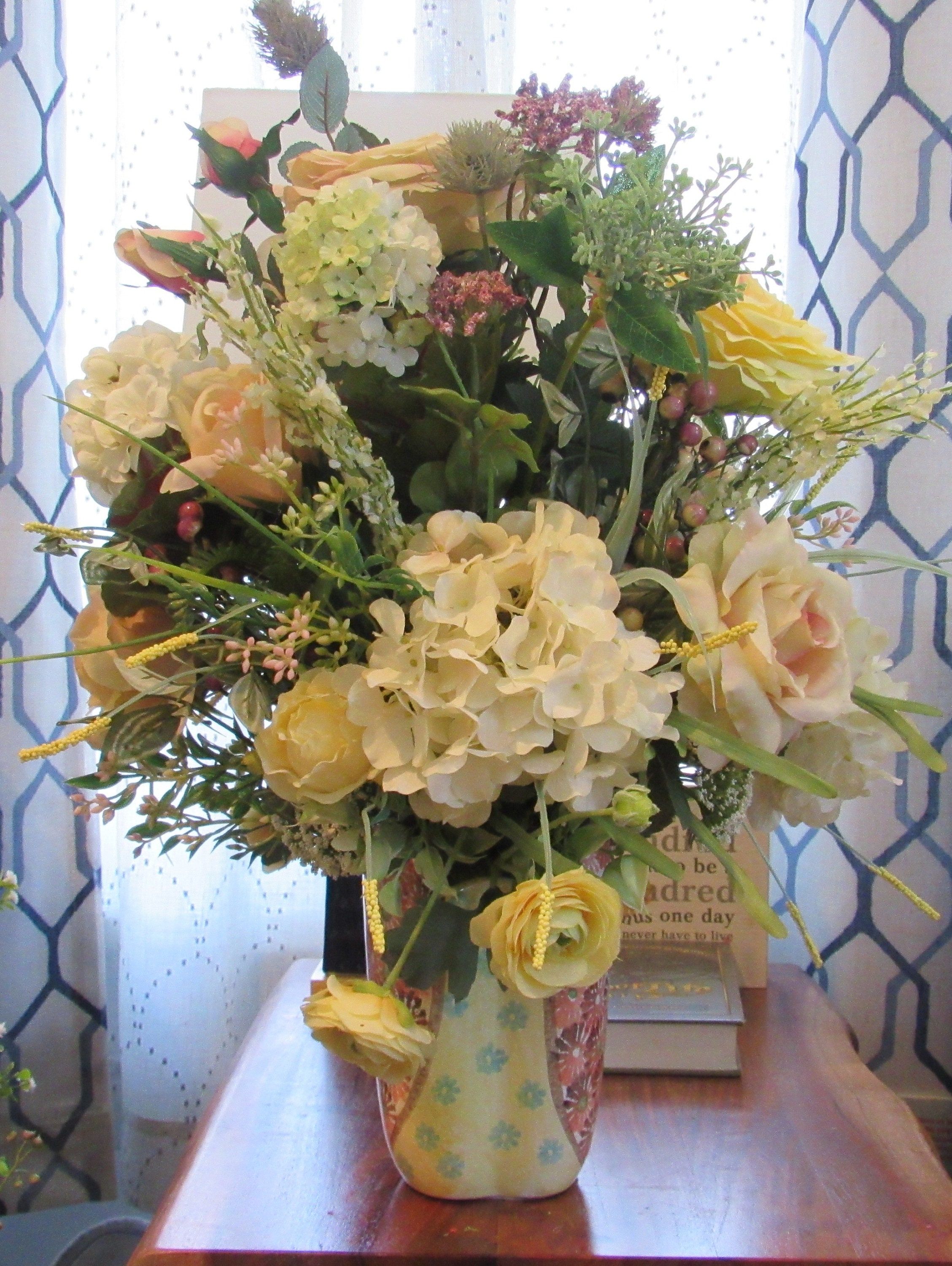 Elegant Designer Floral Arrangement with Unique Antique Vase For