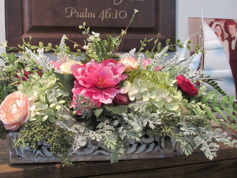 Serving Tray Centerpiece for Table or Buffet With With Pink and Green