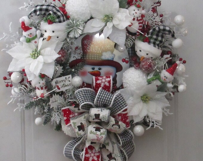 Featured listing image: Frosty the Snowman Christmas Wreath: Winter Holiday Decor