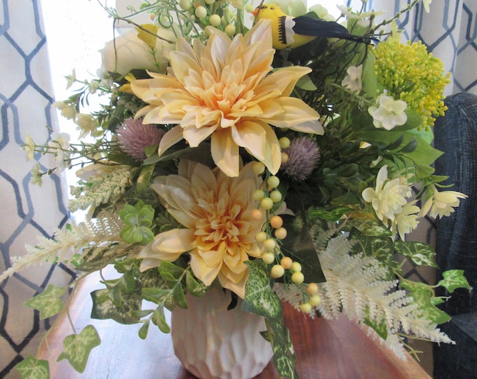 Featured listing image: Finch's Dahlia Garden Designer Floral Centerpiece Arrangement in Ceramic Container