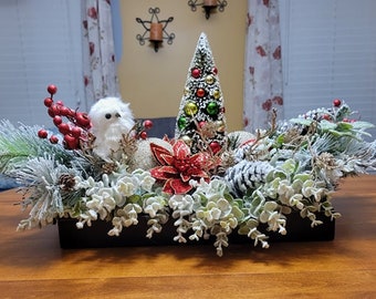 Snowy Owl's Christmas Tree Centerpiece, Christmas Floral