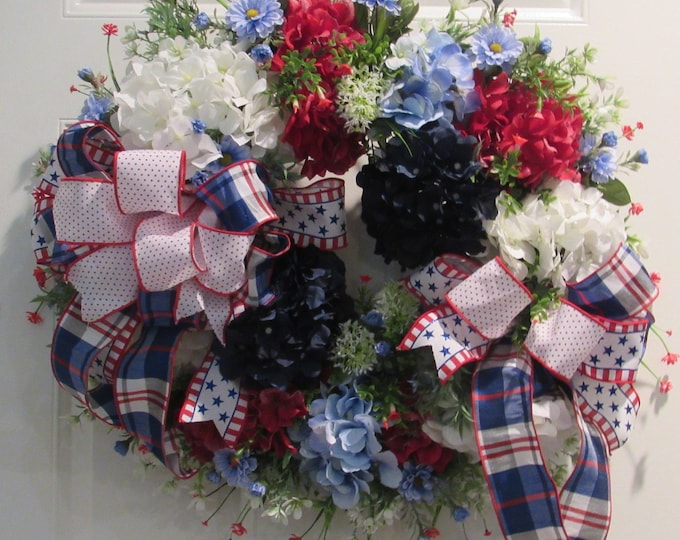 Featured listing image: America the Beautiful Designer Wreath, Entry Wreath, Patriotic Wreath,