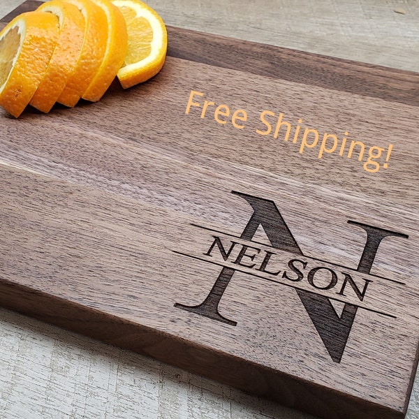 Monogram Cutting Board Personalized Walnut Custom Engraved Free Shipping Charcuterie Wedding Anniversary Gift Mother's day Black Friday Sale