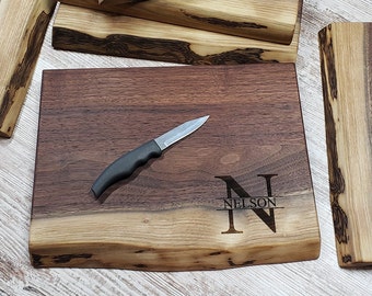 Personalized Live Edge Walnut Cutting Board, Rustic cutting board Custom Engraved Charcuterie Wedding Christmas Butter cheese BlackFriday