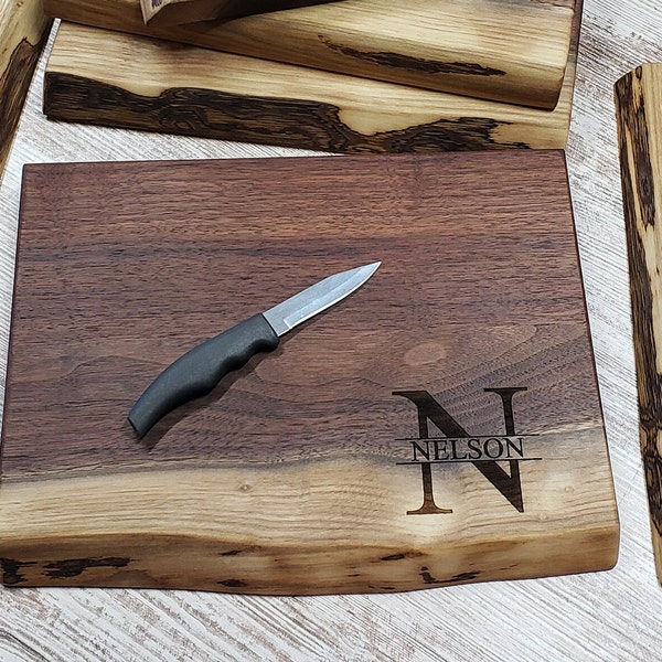 Personalized Live Edge Walnut Cutting Board, Rustic cutting board Custom Engraved Charcuterie Wedding Christmas Butter cheese BlackFriday