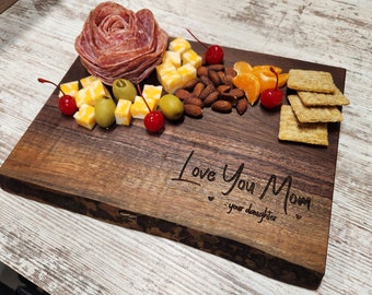 Mother's Day Gift, Live Edge Walnut Cutting Board Personalized  Engraved Free Shipping Charcuterie Wedding Engagement Anniversary Butter Mom