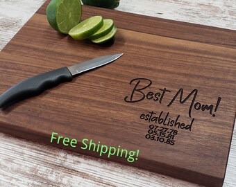 Mother's Day Gift Personalized Cutting Board, Maple or Walnut, Custom, Engraved Free Shipping Charcuterie Wedding Engagement Anniversary Mom