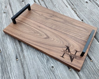 Personalized Walnut Tray Cutting Board, Monogram Custom Engraved Charcuterie Wedding Engagement Gift Mothers Christmas Butter Black Friday