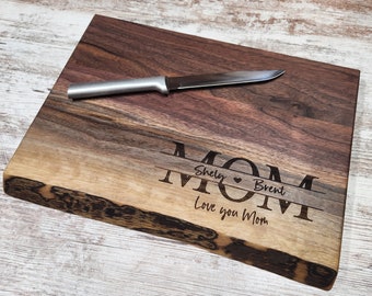 Mother's Day Gift, Live Edge Walnut Cutting Board Personalized  Engraved Free Shipping Charcuterie Wedding Engagement Anniversary Butter Mom