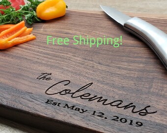 Cutting Board Custom, Personalized Maple or Walnut, Engraved Free Shipping Charcuterie Wedding Engagement Anniversary Gift Mom Mother's day