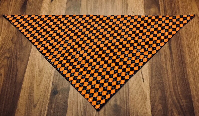 Tie On Bandana Orange and Black Argyle Halloween