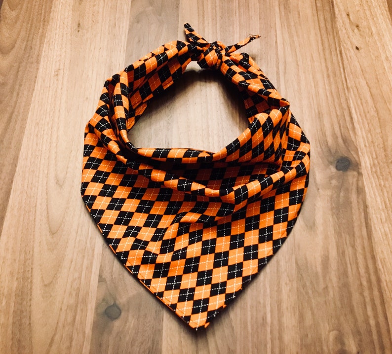 Tie On Bandana Orange and Black Argyle Halloween