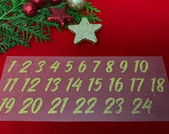 Zahlen zum Aufbügeln, Bügelzahlen 1-31 oder für den Adventskalender 1-24, Gold Silber Rot Pink Glitzer!