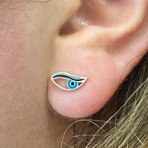Evil Eye Stud Earrings, Sterling Silver Stud Earrings, Silver Studs, Eye Earrings, Gift for mom, Evil Eye Jewelry, Protection jewelry