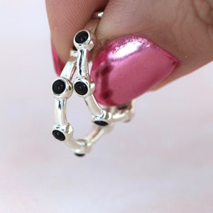 Onyx Hoops, Natural Gemstone Earrings, Small hoop, 1/2&quot;, Sterling Silver Hoops, Unique Earrings, Gifts for Friends, Girlfriend Gifts