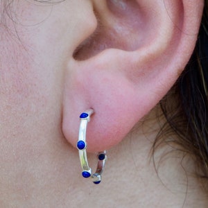 Lapis Lazuli Hoop earrings, Sterling Silver Jewelry, 9 year anniversary, gift for mom, gift for girlfriend