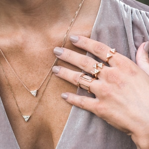 14K Gold Diamond Triangle &quot;Strength&quot; Necklace, small diamond necklace, natural diamond jewelry, geometric