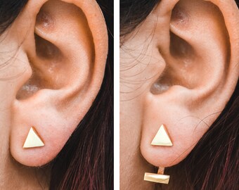 14K Gold Front and Back Earrings / Unique Gold Stud Earrings / Gold Earring Jacket / Ear Jacket / Gold Ear Cuff / Unique Gifts for Mom