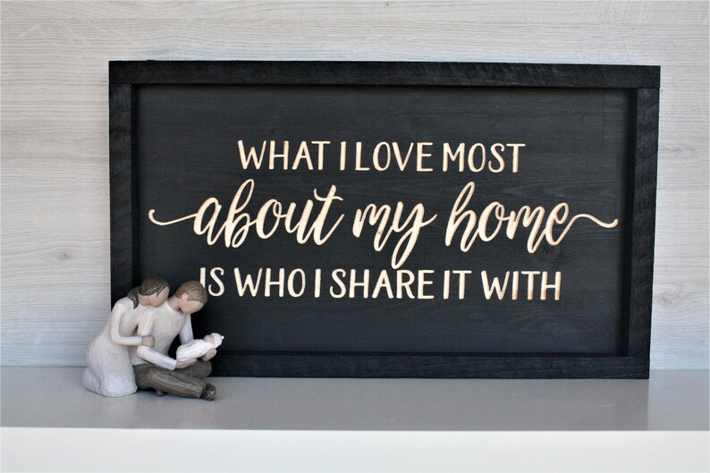 What I love most about my home is who I share it with Farmhouse sign inspirational sign Rustic wooden sign rustic wall d\u00e9cor