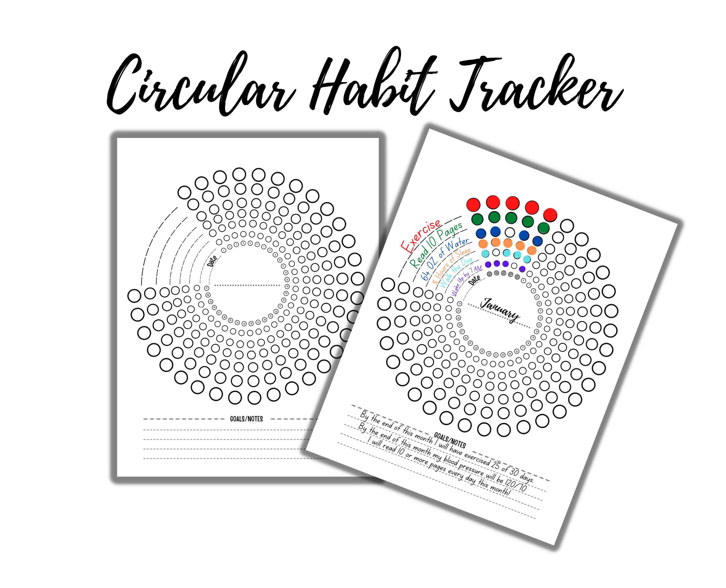 Simple Minimalist Circular Habit Tracker Etsy