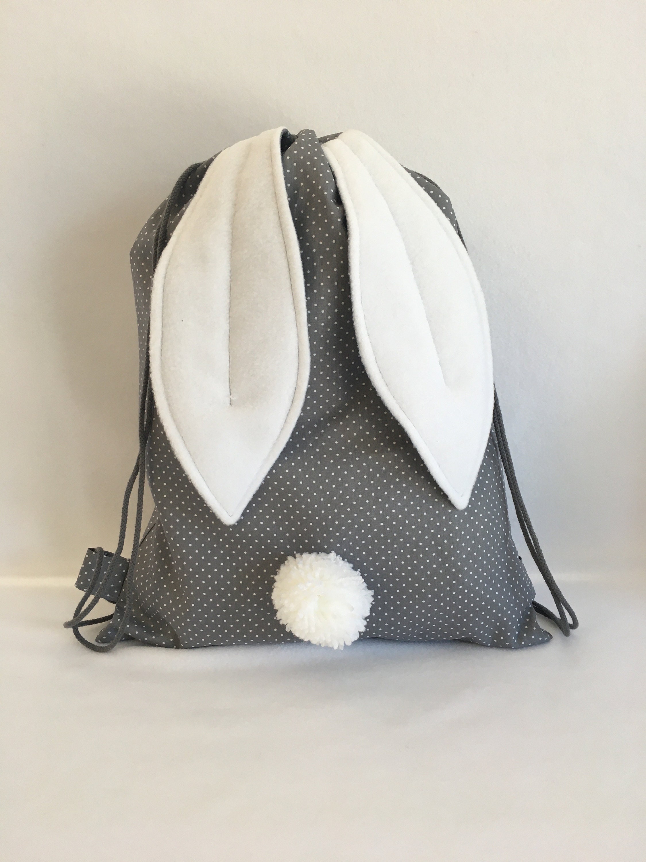 Kids Rucksack Mit Hasen-Motiv – Turnbeutel Mit Kordeln, 36x40 Cm, Weiß-rosa – Aus Polyester