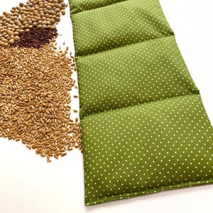 Grain pillow, heat pillow size L olive green with polka dots image 1