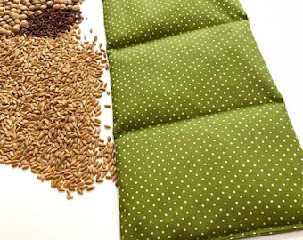 Grain pillow, heat pillow size L “olive green with polka dots”