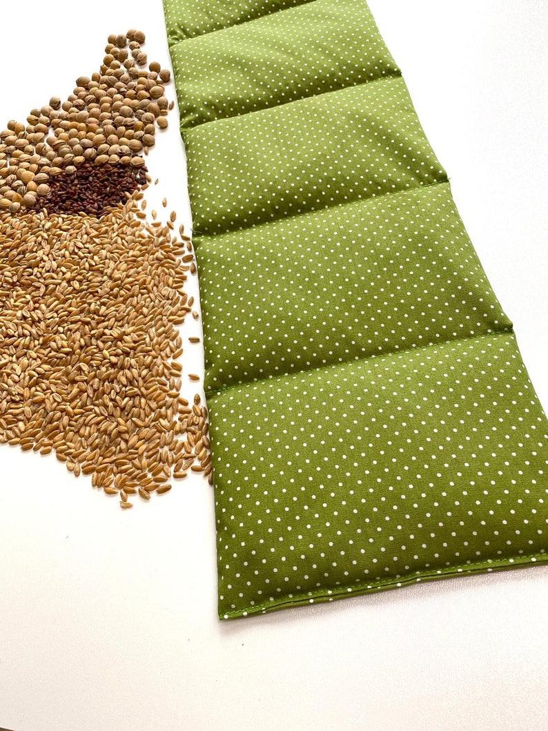 Grain pillow, heat pillow size L olive green with polka dots image 1