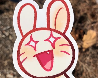 Cute, excited bunny vinyl sticker [ glossy ] kawaii rabbit phone, laptop, waterbottle decal