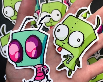 Invader Zim and GIR Vinyl Stickers [ glossy , holographic ] phone and laptop decals