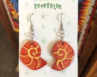 Ammonite fossil shell earrings | Polymer Clay | Handmade | fishhook