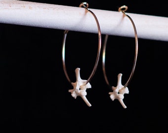 Earrings hoop snake vertebrae fashion Jewlery mystery box bone skull oddities Curiosity specimen mummified haunted vintage rare antique