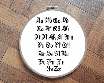 gothic font, full alphabet, cross stitch pattern