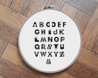 skull font, full alphabet, cross stitch pattern