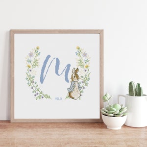 Peter rabbit 2 wreath - baby name - baby decor - cross stitch pattern