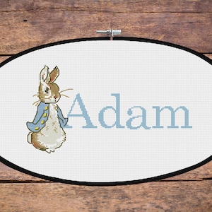 Beatrix Potters Peter rabbit personalised baby name cross stitch pattern