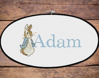 Beatrix Potters Peter rabbit personalised baby name cross stitch pattern