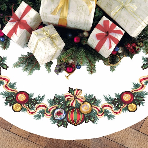 Christmas Tree Skirt Cross Stitch Pattern Christmas Village Etsy