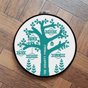 personalised family tree cross stitch pattern