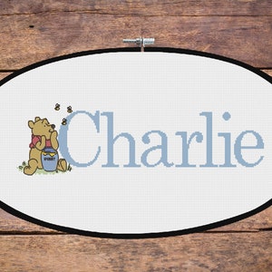 Winnie the Pooh - personalised baby name cross stitch pattern