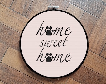 home sweet home dog paw print cross stitch pattern