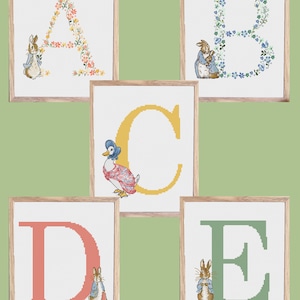 Beatrix Potter (Peter Rabbit/Jemima Puddle-Duck) Schema punto croce personalizzato per cameretta dei bambini/bambino