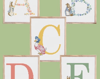 Beatrix Potter (Peter rabbit/Jemima Puddle-Duck) Personalised nursery / baby room cross stitch pattern