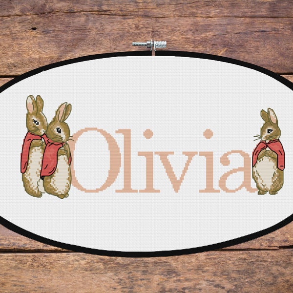Flopsy bunnies - Flopsy, Mopsy and cottontail - Personalised baby name Beatrix Potter cross stitch pattern