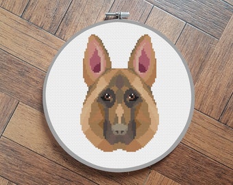 geometric German shepherd cross stitch pattern