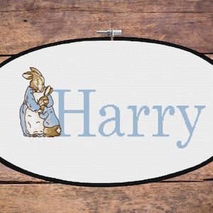 Beatrix Potter, Peter rabbit and mum, personalised baby name cross stitch pattern