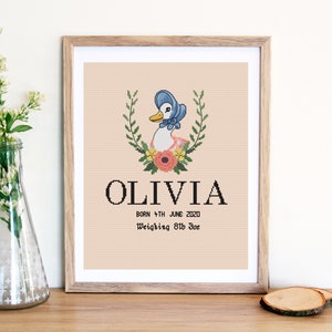 Beatrix potter - Jemima Puddle-duck birth sampler - cross stitch pattern