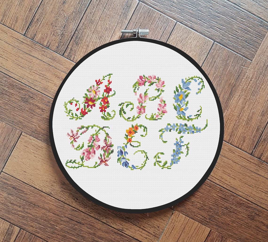 Floral alphabet cross stitch pattern Etsy