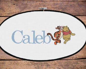 Winnie the Pooh and Tiger 1- personalised baby name cross stitch pattern
