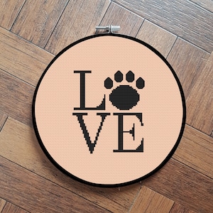 love paw print cross stitch pattern